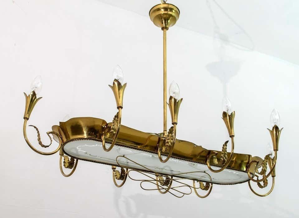 After Pietro Chiesa Mid Century Italian Brass 12 Lights Candelier Fontana Arte 40s photo vinterior