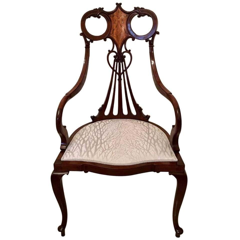 Outstanding 19th Century Victorian Antique Mahogany Inlaid Armchair photo furniture