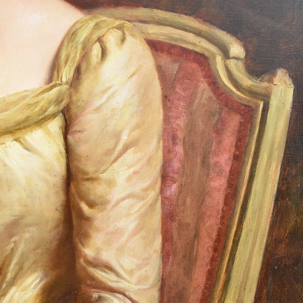 Antique Painting, Elegant Woman Portrait Painting, French Oil Painting On Canvas, 19 Th Century. (Qr 272) photo vinterior