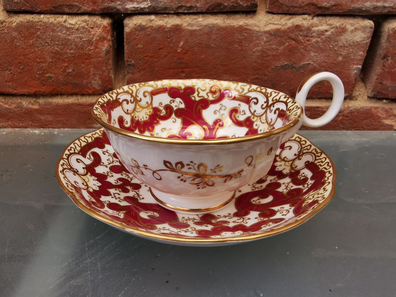 Antique 1830s 1840s Samuel Alcock Red And Gold Breakfast Cup & Saucer photo for sale
