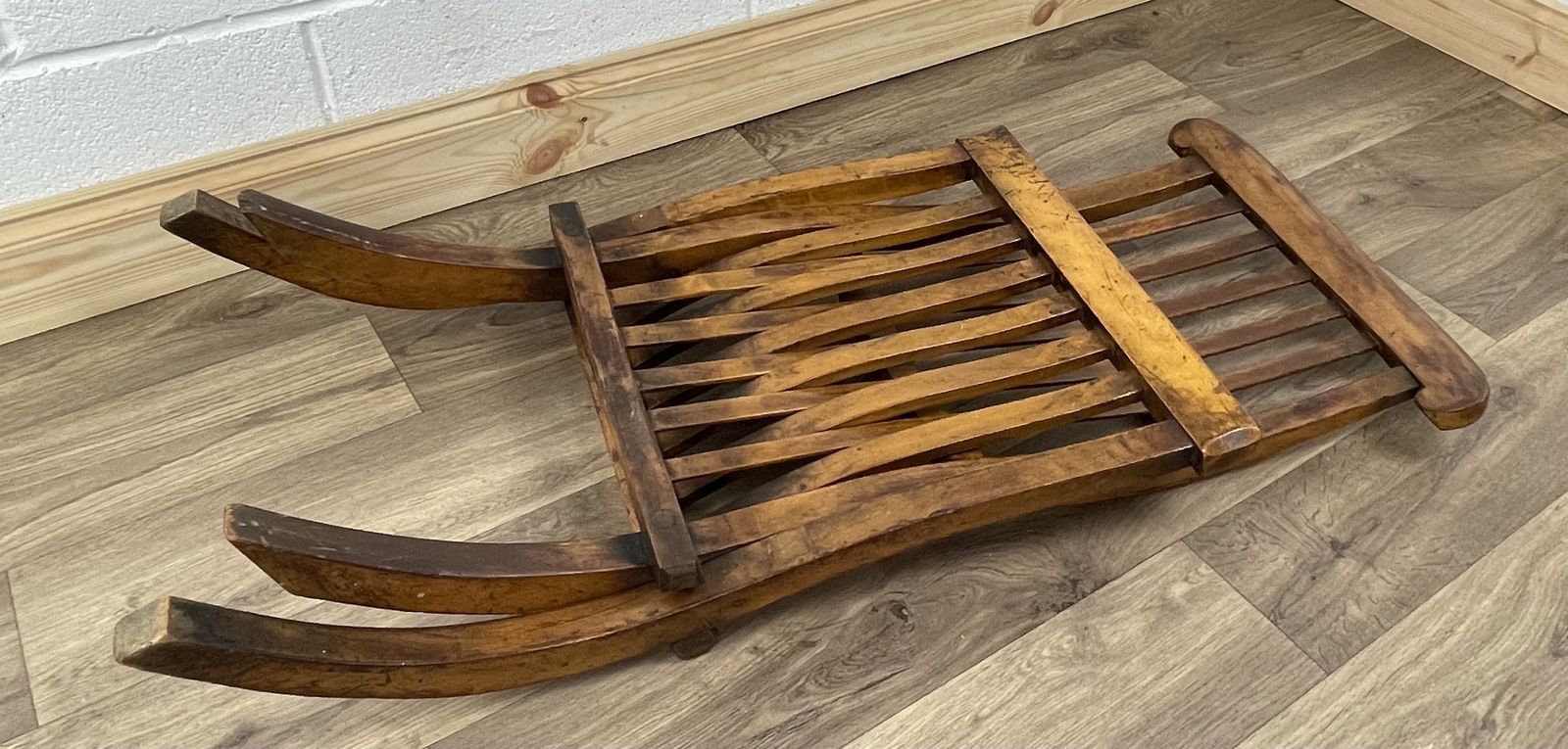Stunning 19th C Cunard Line Teak Slat Back Deck Chair photo vintage