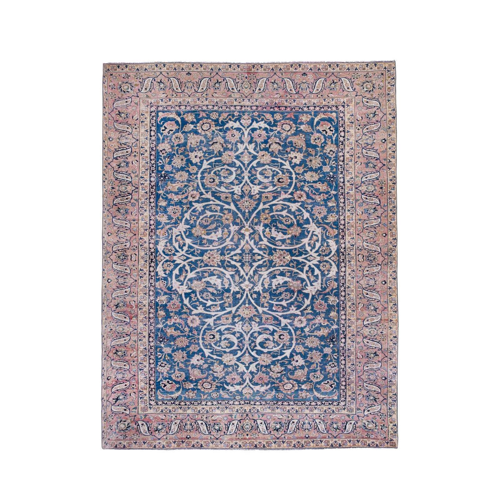 Hand Knotted Contemporary Large Turkish Oushak Rug With Mid Century Modern Style In Blue Colors 308 X 400 Cm