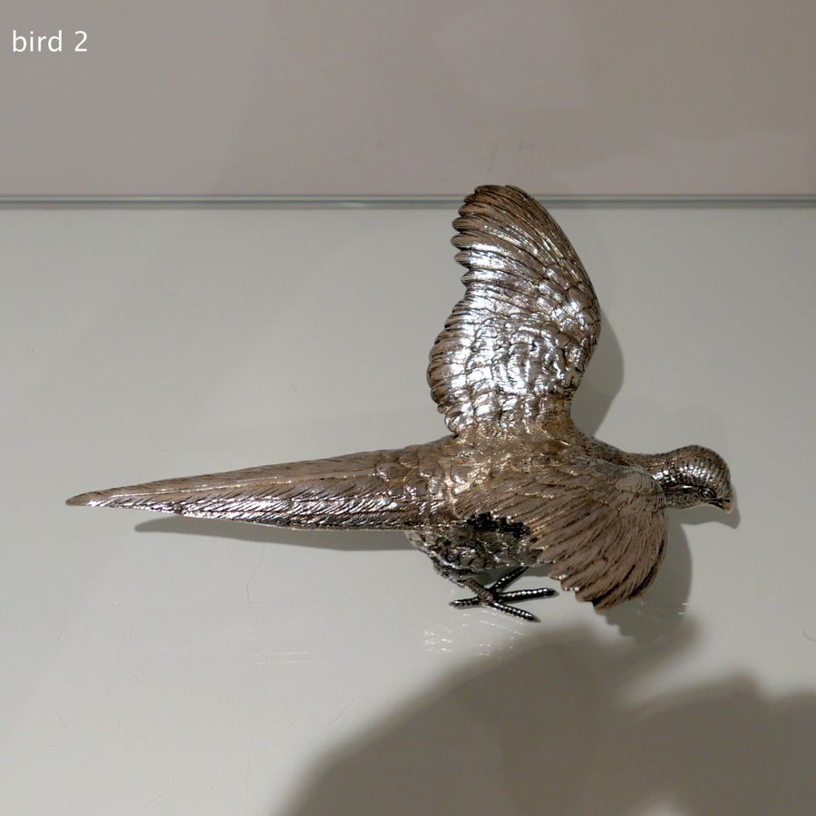 Art 20th Century Modern Sterling Silver Pair Of Large Pheasants London 1976 Mappin & Webb photo