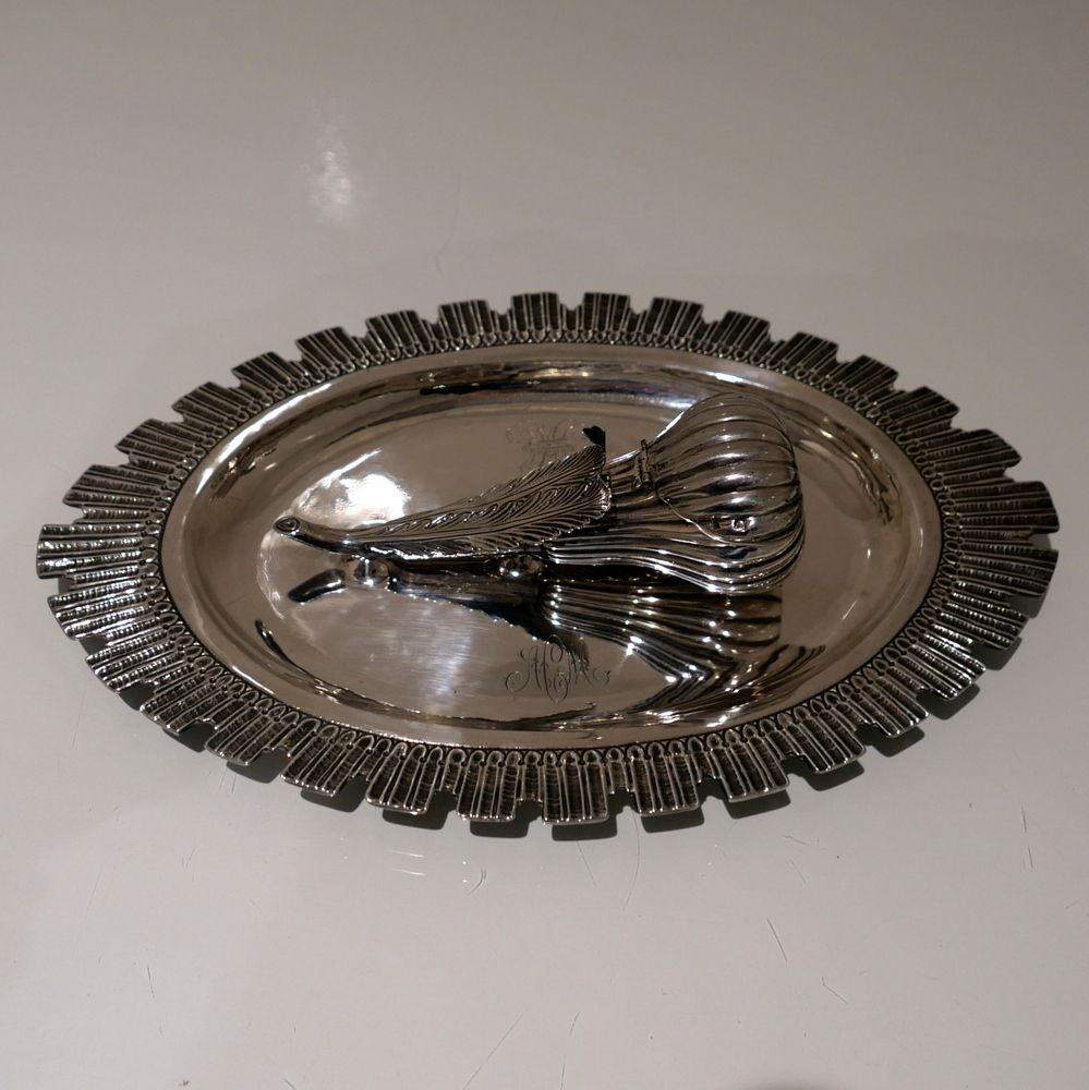 Mid 19th Century Antique Victorian Sterling Silver Desk Inkwell London 1864 George Fox photo furniture