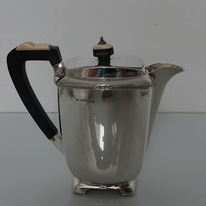 Sterling Silver Art Deco 4 Pc Tea & Coffee Set Sheffield 1942 Strong & Woodhatch photo for sale