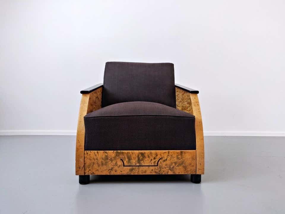 Pair Of Art Deco Club In Polished Burr Wood photo Furniture