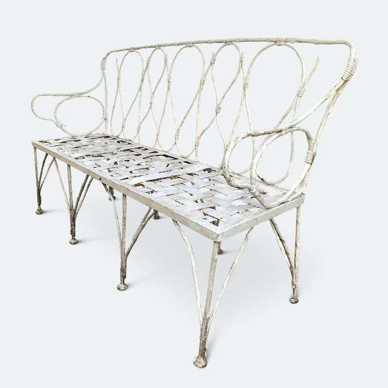 Early 1920s French Faux Bamboo Wrought Iron Garden Bench photo buy