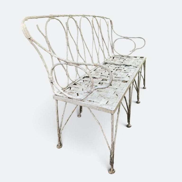Early 1920s French Faux Bamboo Wrought Iron Garden Bench photo Garden Furniture