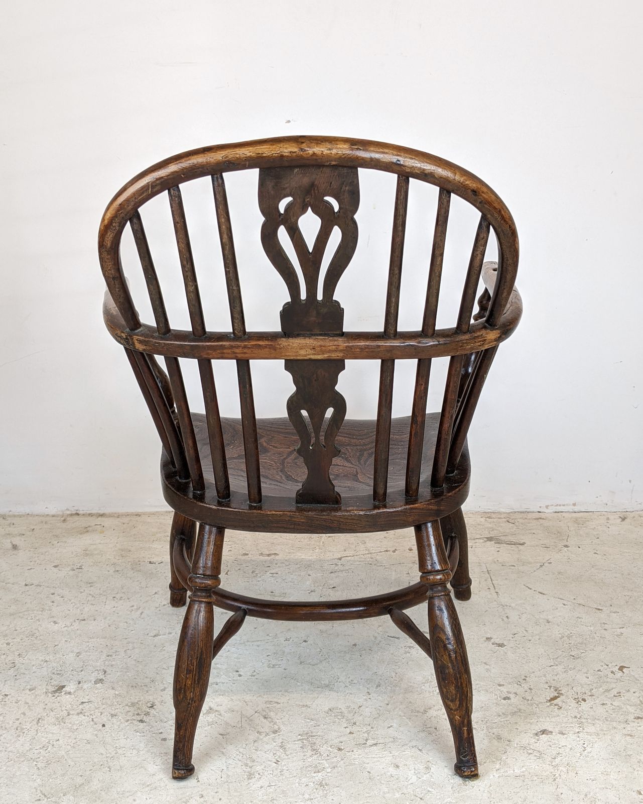 Furniture Antique Child's Windsor Chair, Yew And Elm, Crinoline Stretcher C.1830 photo