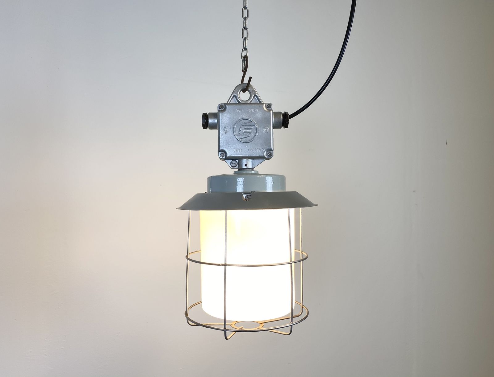photo furniture Vintage Industrial Aluminium Lamp With Milk Glass, 1970s, 12x