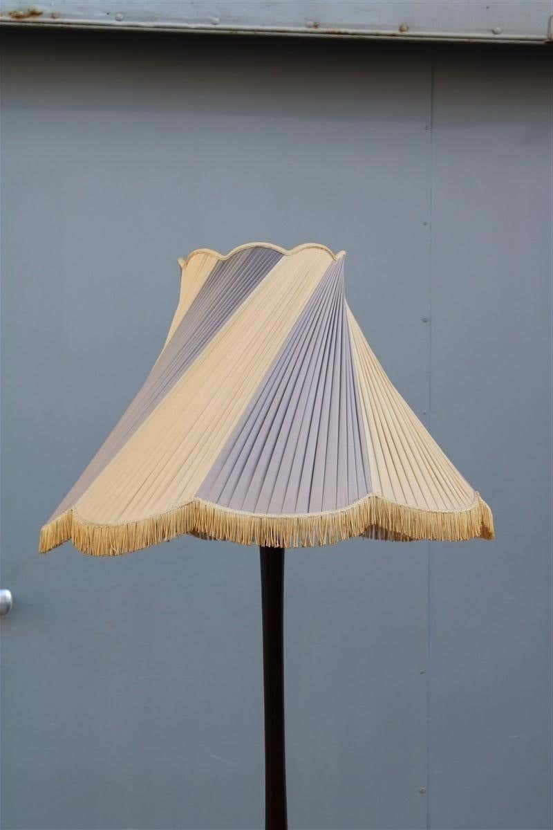 Midcentury Italian Floor Lamp Mahogany Brass Gold Italian Design Fabric Dome photo furniture