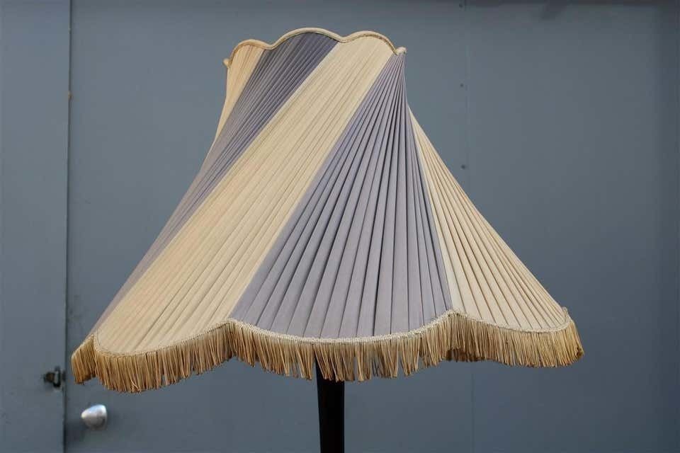 Midcentury Italian Floor Lamp Mahogany Brass Gold Italian Design Fabric Dome photo vinterior