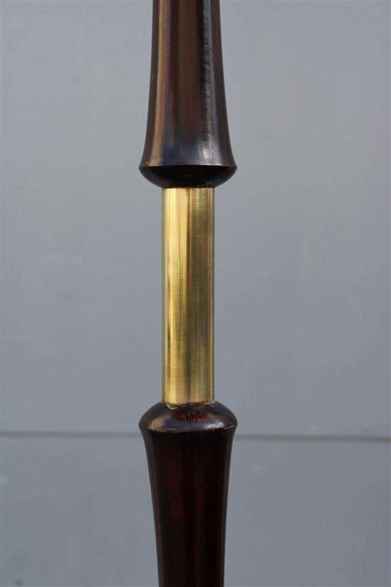 Midcentury Italian Floor Lamp Mahogany Brass Gold Italian Design Fabric Dome photo buy
