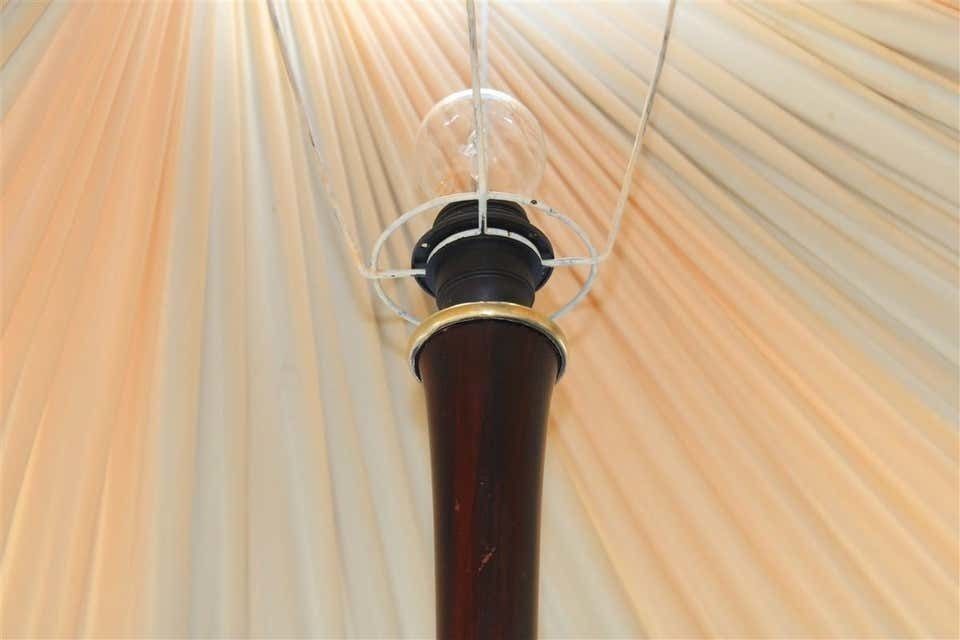 photo furniture Midcentury Italian Floor Lamp Mahogany Brass Gold Italian Design Fabric Dome