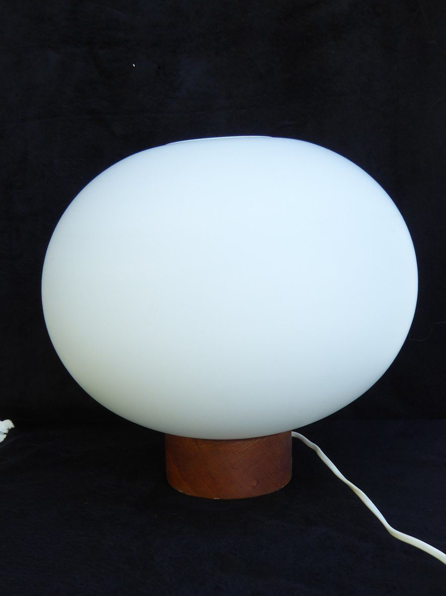 Large Mid Century Danish Table Or Ceiling Lamp In Teak & Satinated Milk Glass By Uno & östen Kristiansson For Luxus