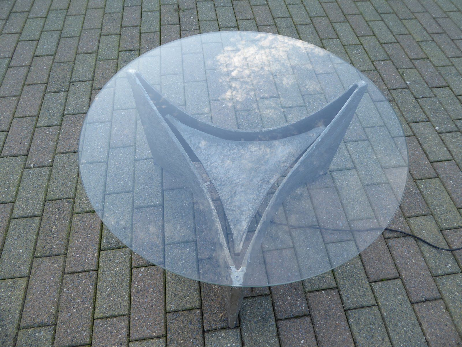 Mid Century Aluminum Brutalist Coffee Table With Lamp photo 2584.16