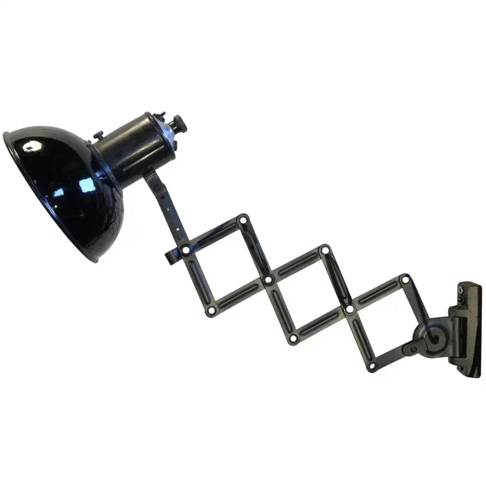 Vintage Industrial Black Enamel Scissor Wall Lamp, 1950s , 4x