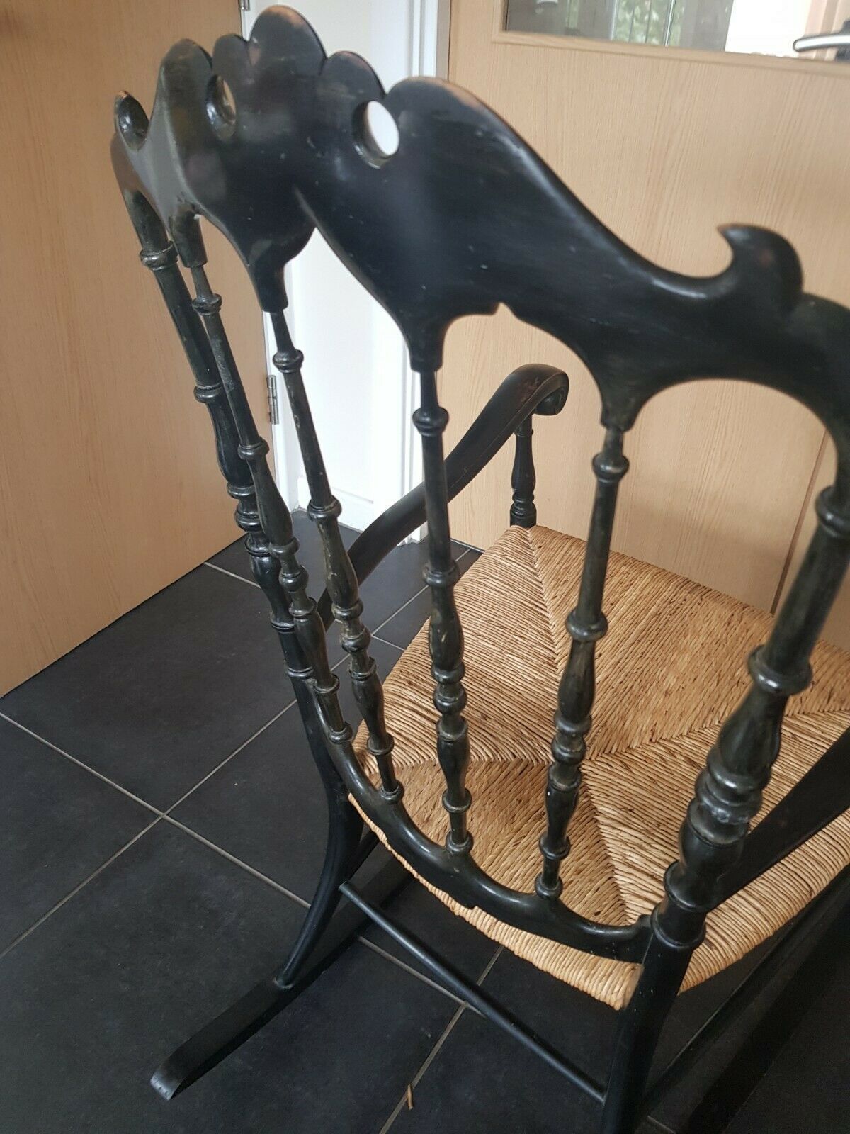 photo for sale A Rare Italian Vintage Chiavari Ebonised Rocking Armchair 1950s