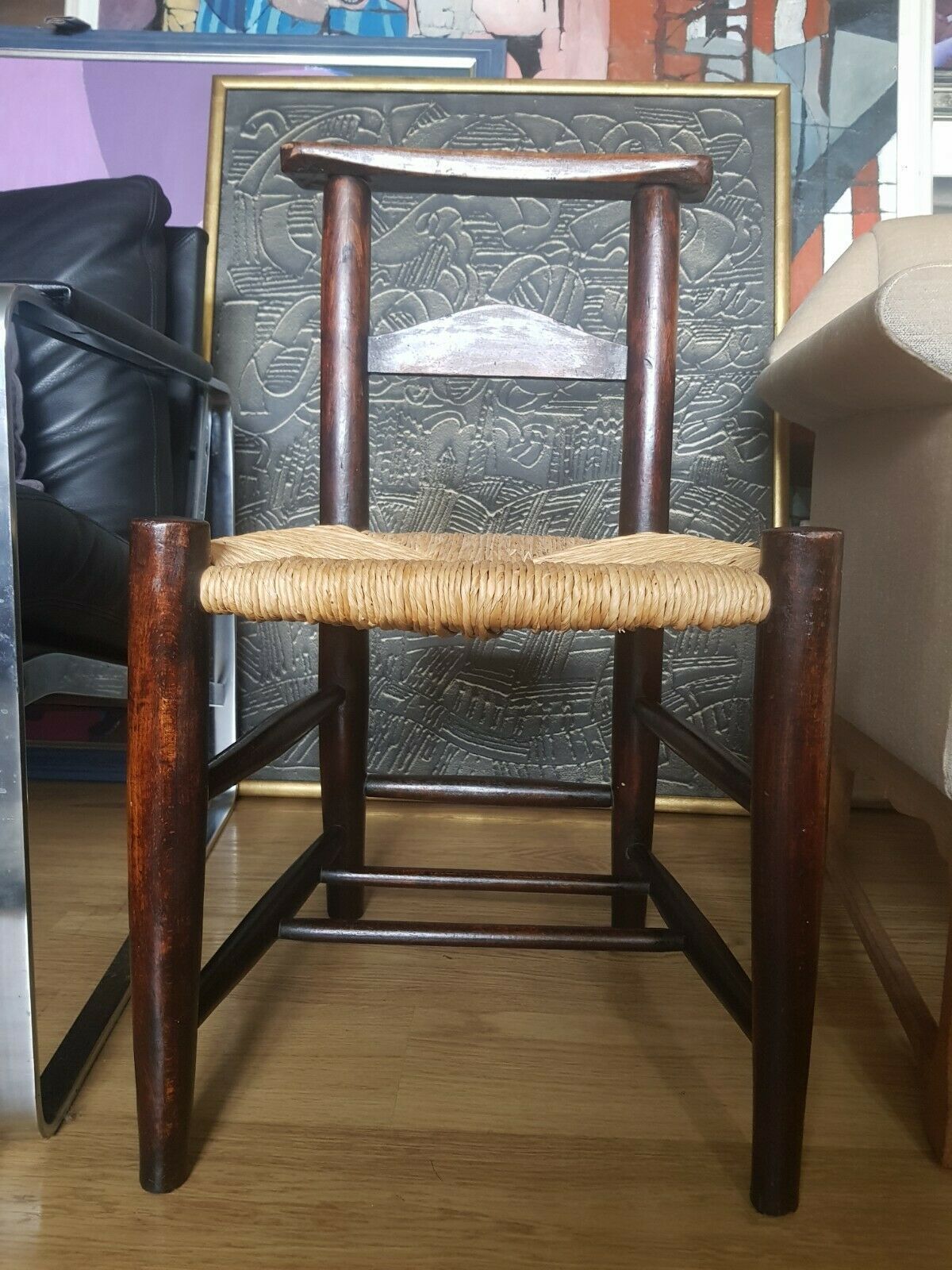 An Antique Rush Seat Chapel Chair Childs Stamped St Pauls