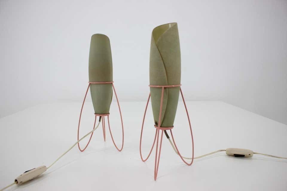 Pair Of Two Space Age Rare Table Lamps, Rockets By Pokrok Zilina / 1960s photo furniture