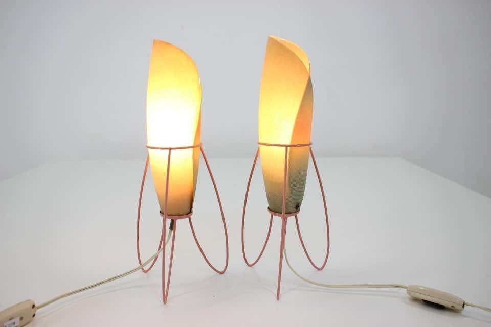 Pair Of Two Space Age Rare Table Lamps, Rockets By Pokrok Zilina / 1960s photo for sale