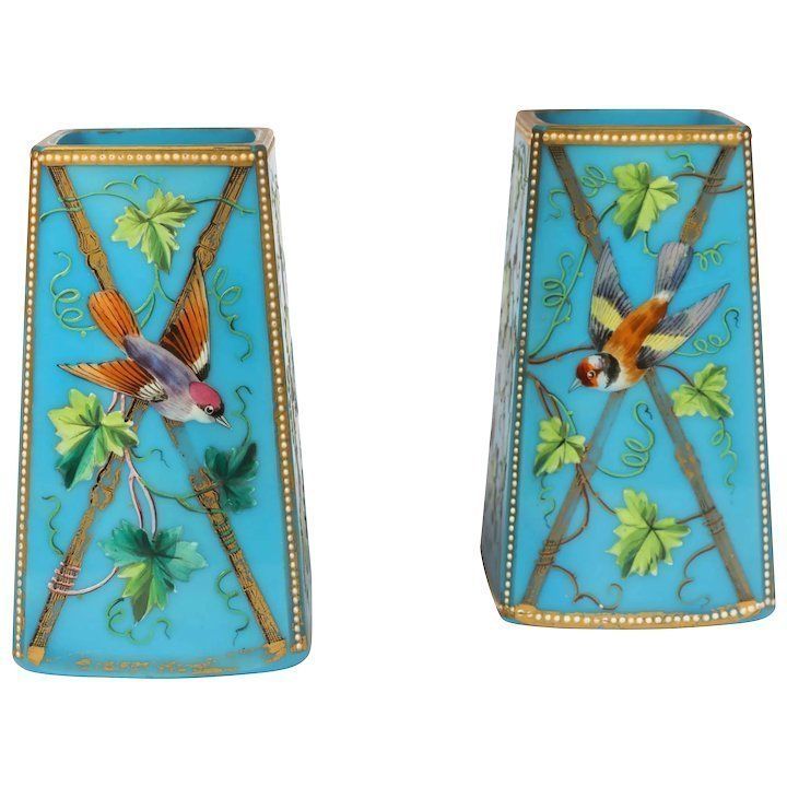 A Pair Of 19th Century French Blue Opaline Glass Vases