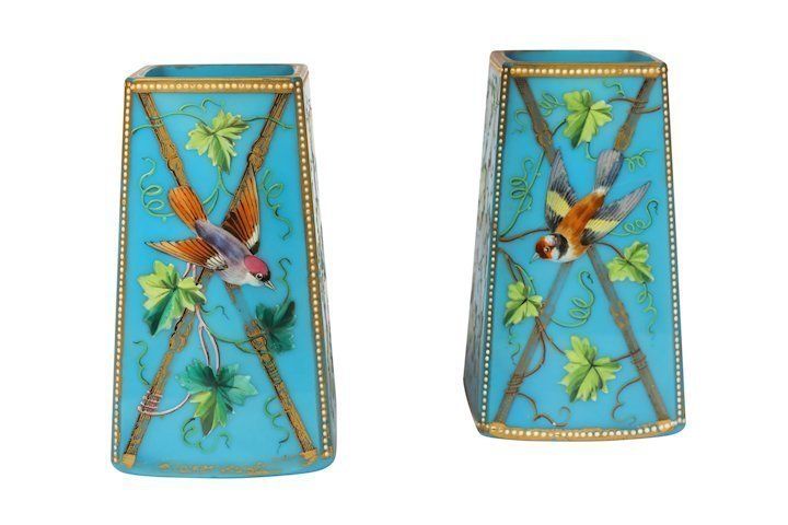 A Pair Of 19th Century French Blue Opaline Glass Vases photo furniture