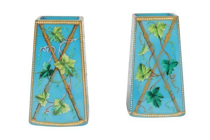 A Pair Of 19th Century French Blue Opaline Glass Vases photo for sale