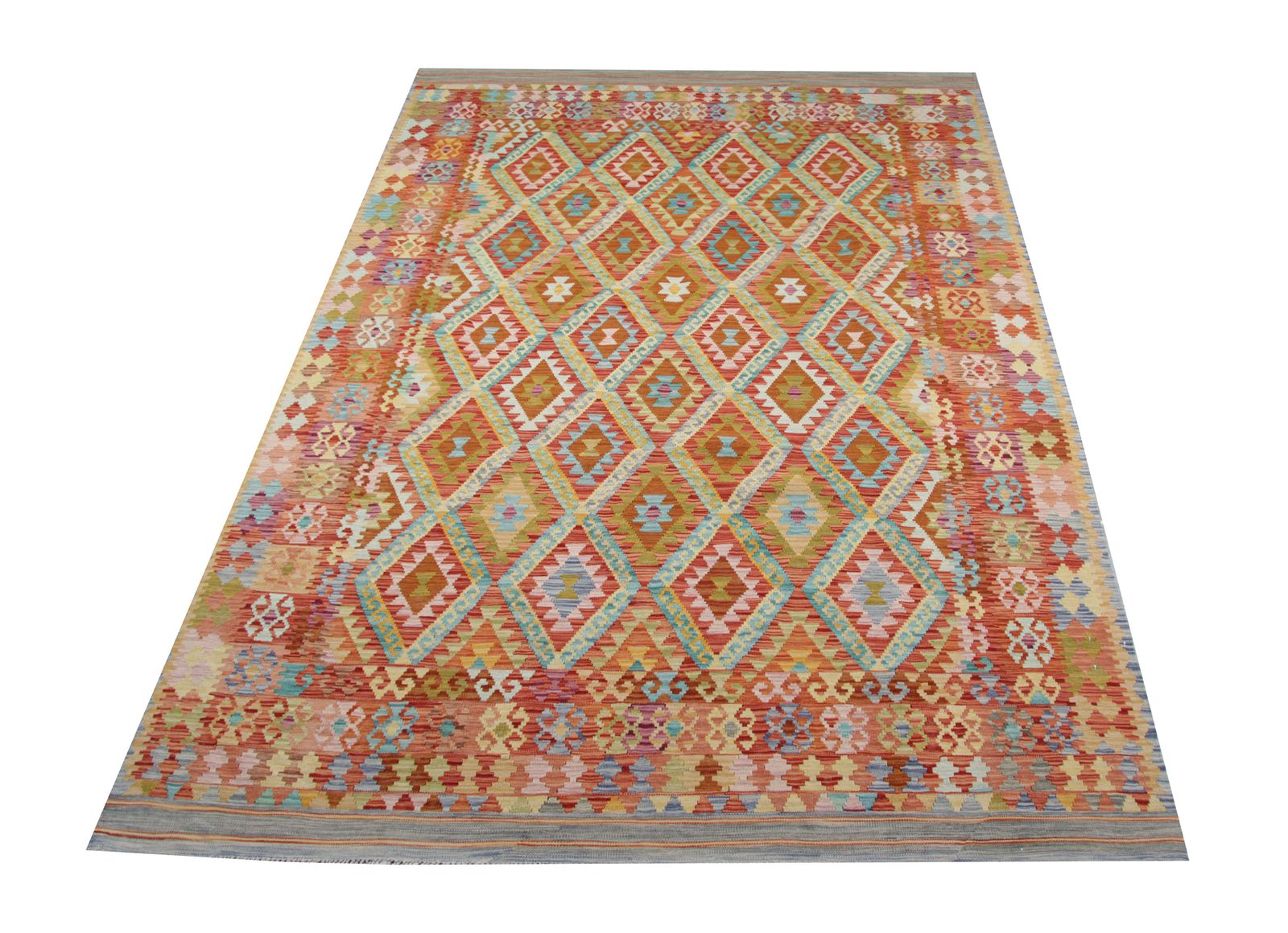 Vibrant Handmade Carpet Kilim Rug, Rust Traditional Geometric Kilim   204x297cm photo furniture