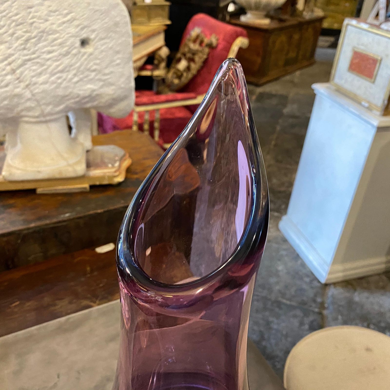 Mid Century Modern Blue And Purple Murano Glass Tall Vase, Circa 1970 photo Home Decor