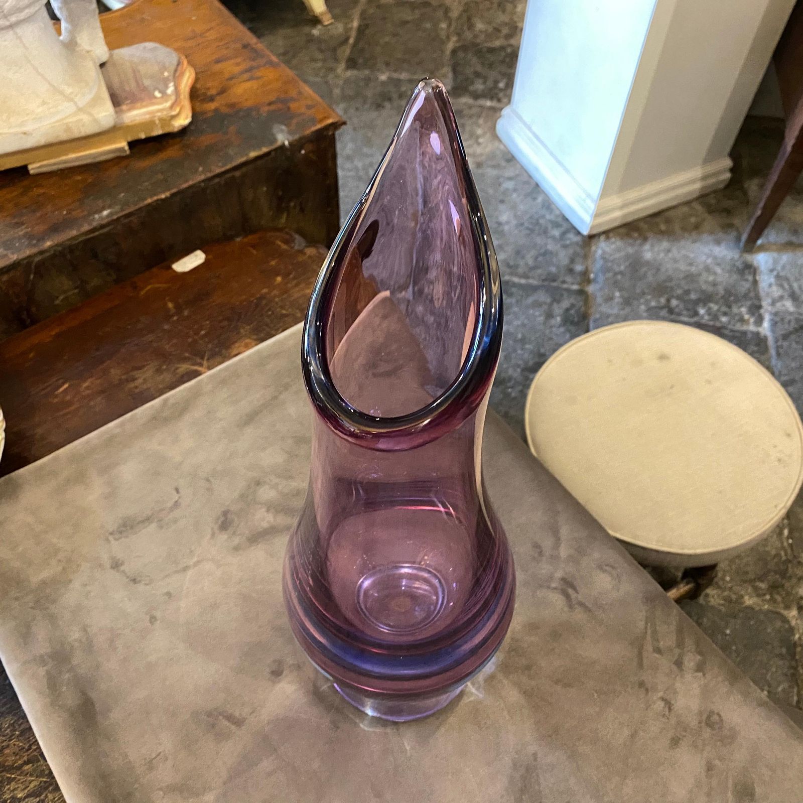 Mid Century Modern Blue And Purple Murano Glass Tall Vase, Circa 1970 photo vinterior