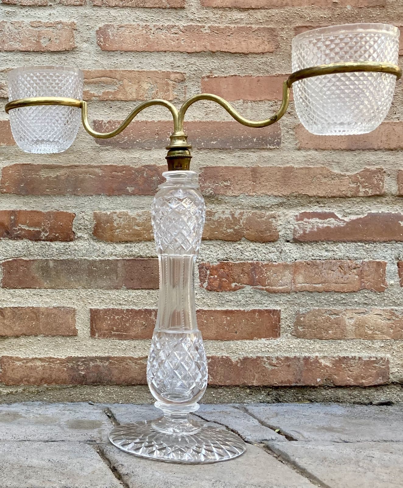 Late XIX Victorian Cut Glass Candle Holders In Brass From Cricklite Clarke Trade photo furniture