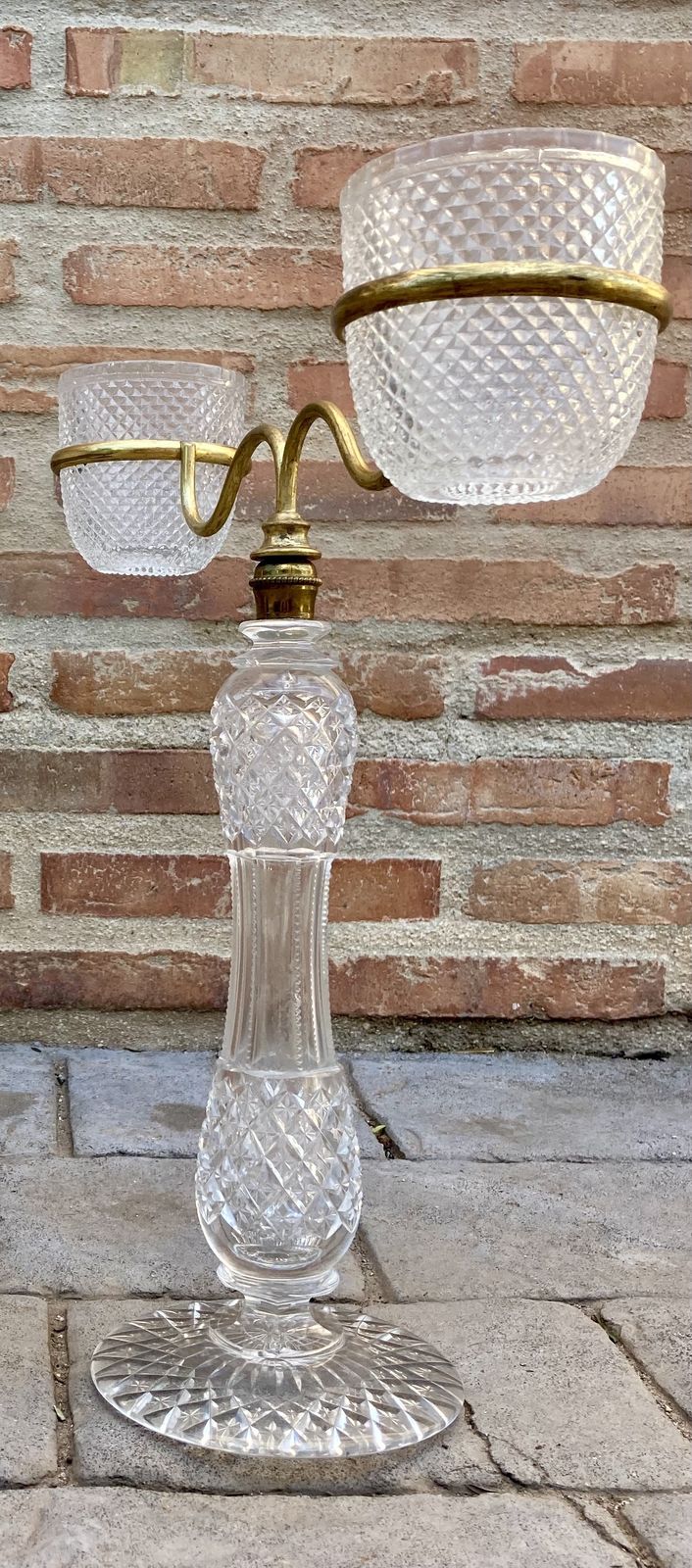 Late XIX Victorian Cut Glass Candle Holders In Brass From Cricklite Clarke Trade photo for sale