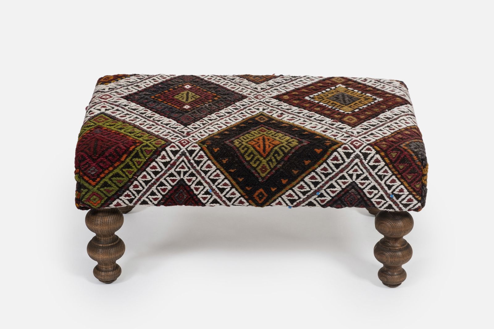 Turkish Hand Woven Kilim Footstool Tribal Pouf