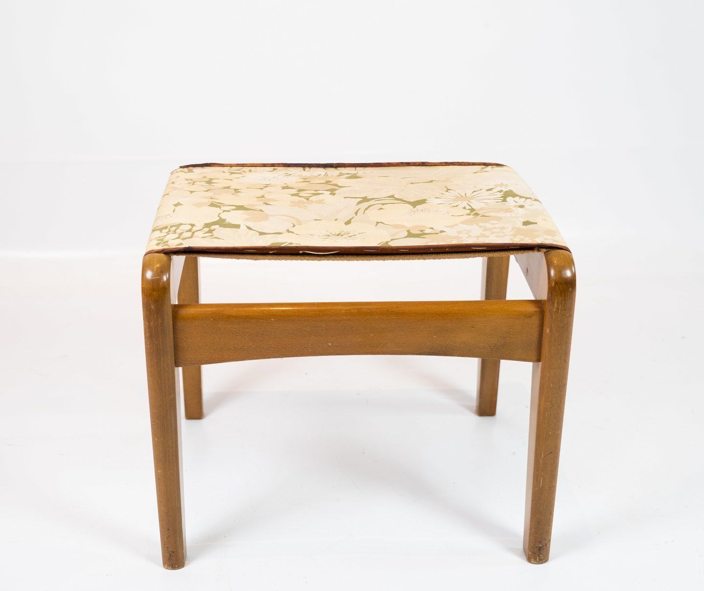A Pair Of 2stools In Light Polished Wood And Upholstered With Light Floral Fabric From The 1960s. photo furniture