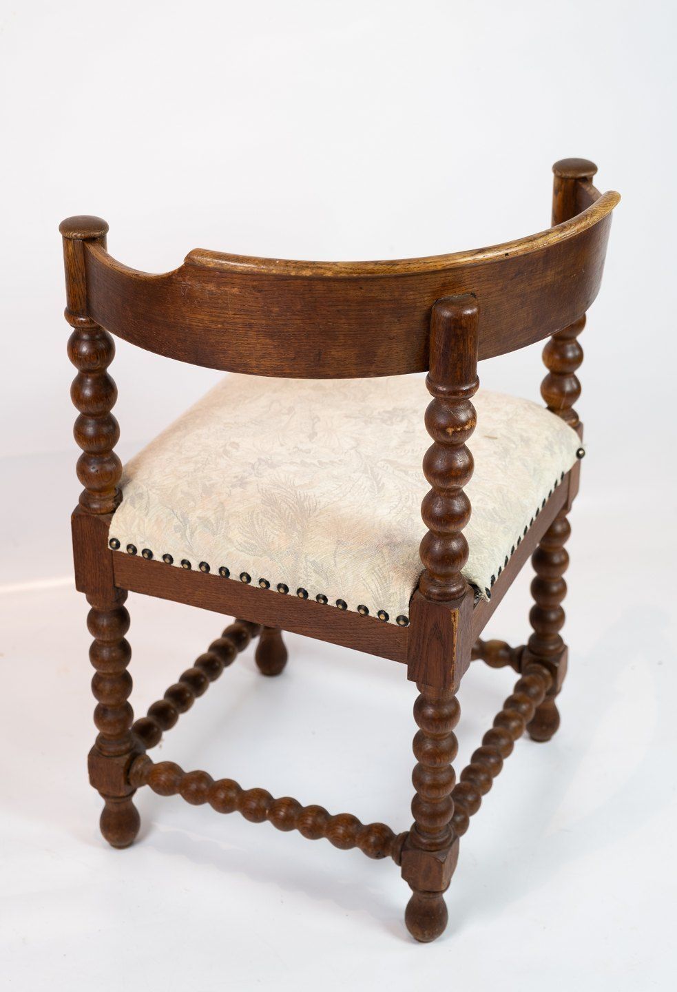 Armchair In Polished Oak And Upholstered With Light Fabric, From The 1890s. photo for sale