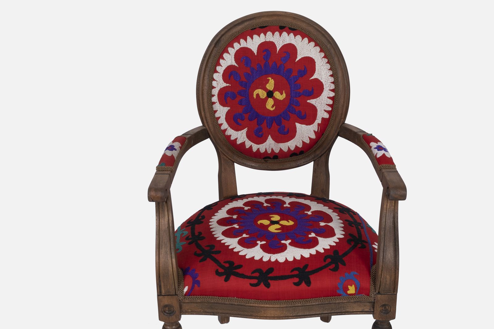 Set Of 6 Vintage Wooden Suzani Armchair Diningroom Chair With Bergere Style photo for sale