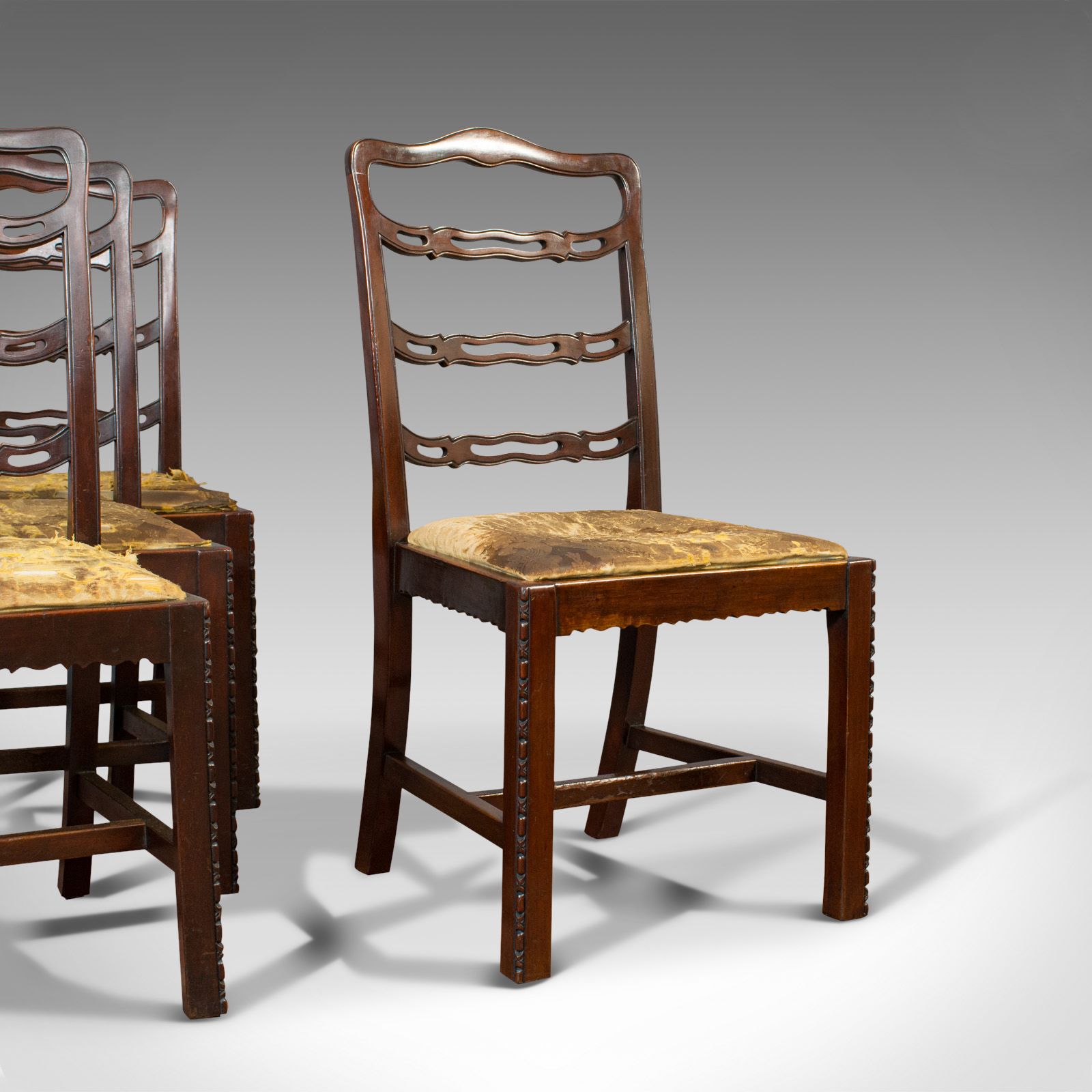 Set Of 4, Antique Ladder Back Chairs, Irish, Mahogany, Dining Seat, Victorian