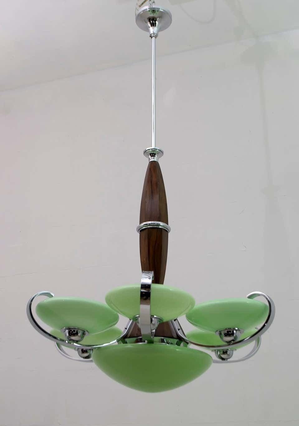 Art Dèco Italian Chrome And "Incamiciato" Glass Chandelier, 1930s photo furniture