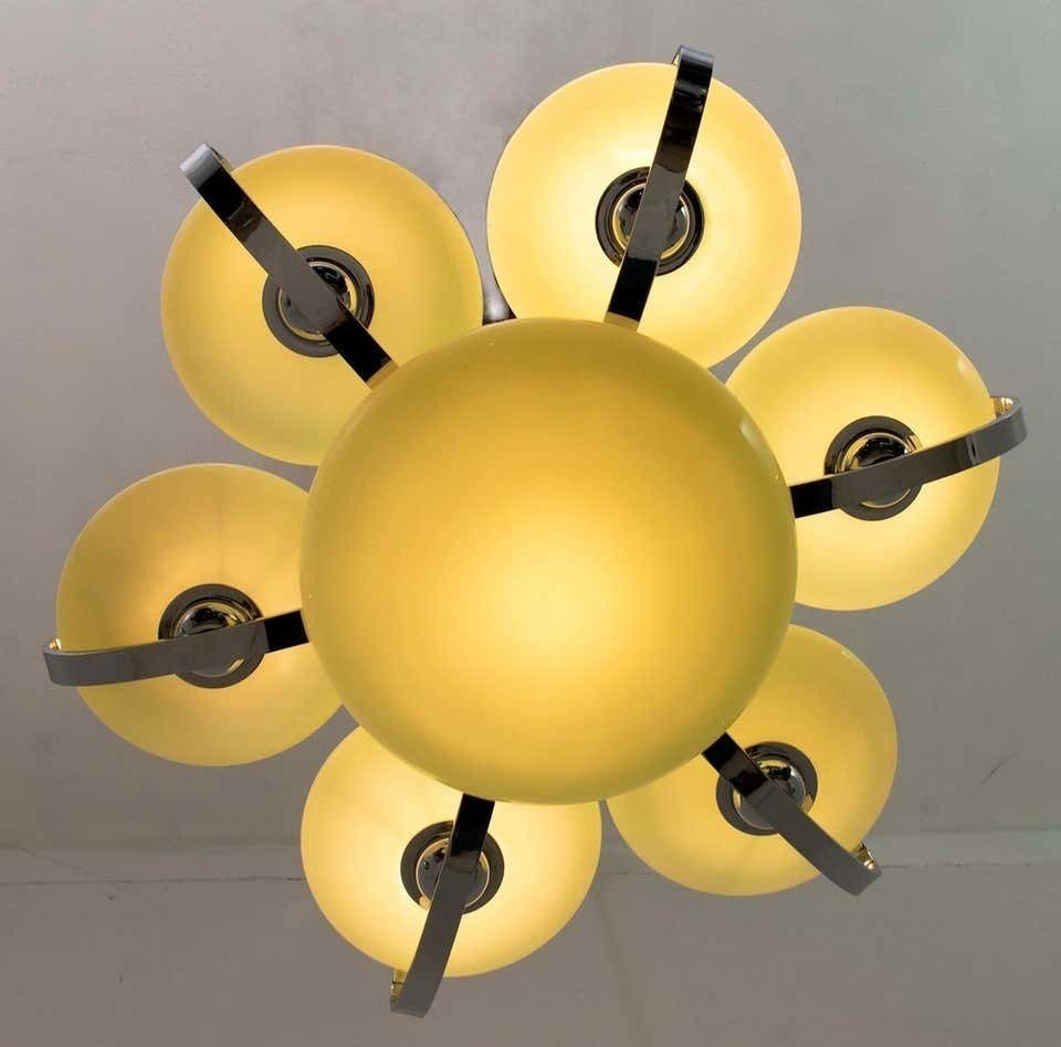 Art Dèco Italian Chrome And "Incamiciato" Glass Chandelier, 1930s photo vintage