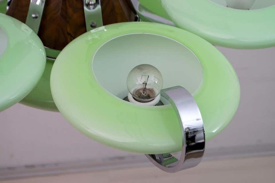 Lighting Art Dèco Italian Chrome And "Incamiciato" Glass Chandelier, 1930s photo