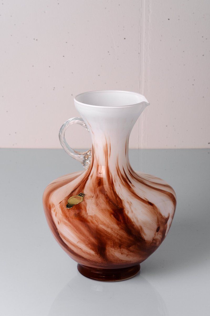 Large Marbled Glass Vase By Carlo Moretti For Opaline Florence, Italy