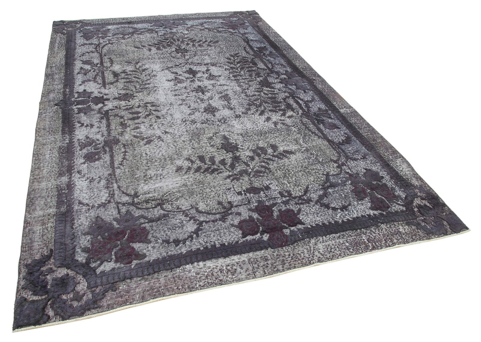 Handmade Hand Knotted Grey Overdyed Rug photo furniture