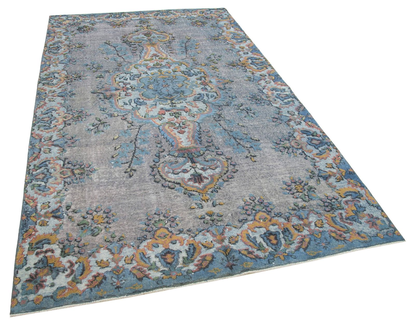 Handmade Anatolian Blue Overdyed Rug photo furniture