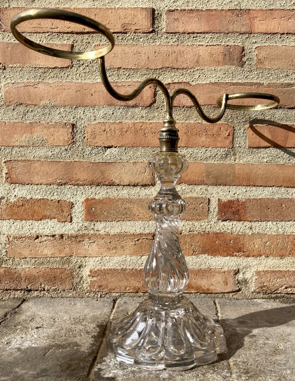 Late XIX Victorian Cut Glass Candle Holder In Brass From Cricklite Clarke Trade photo furniture