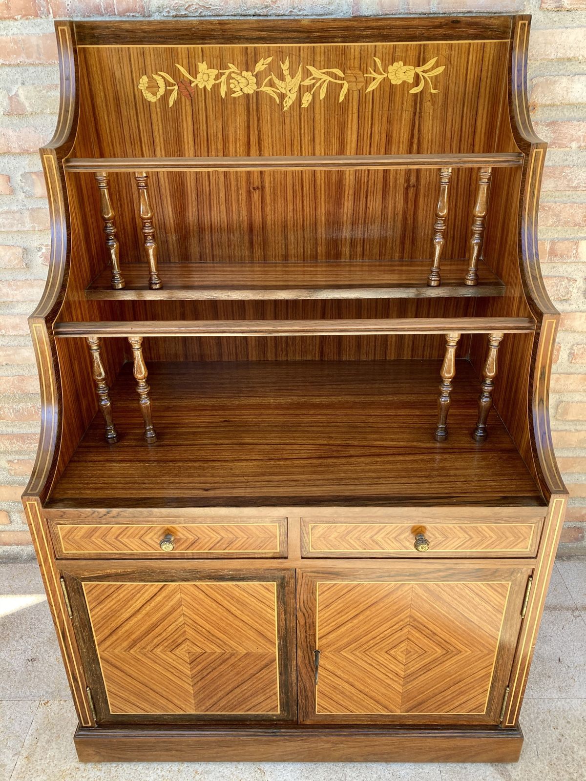 Mid Century Modern French Walnut Marquetry Shelf , Circa 1950 photo for sale