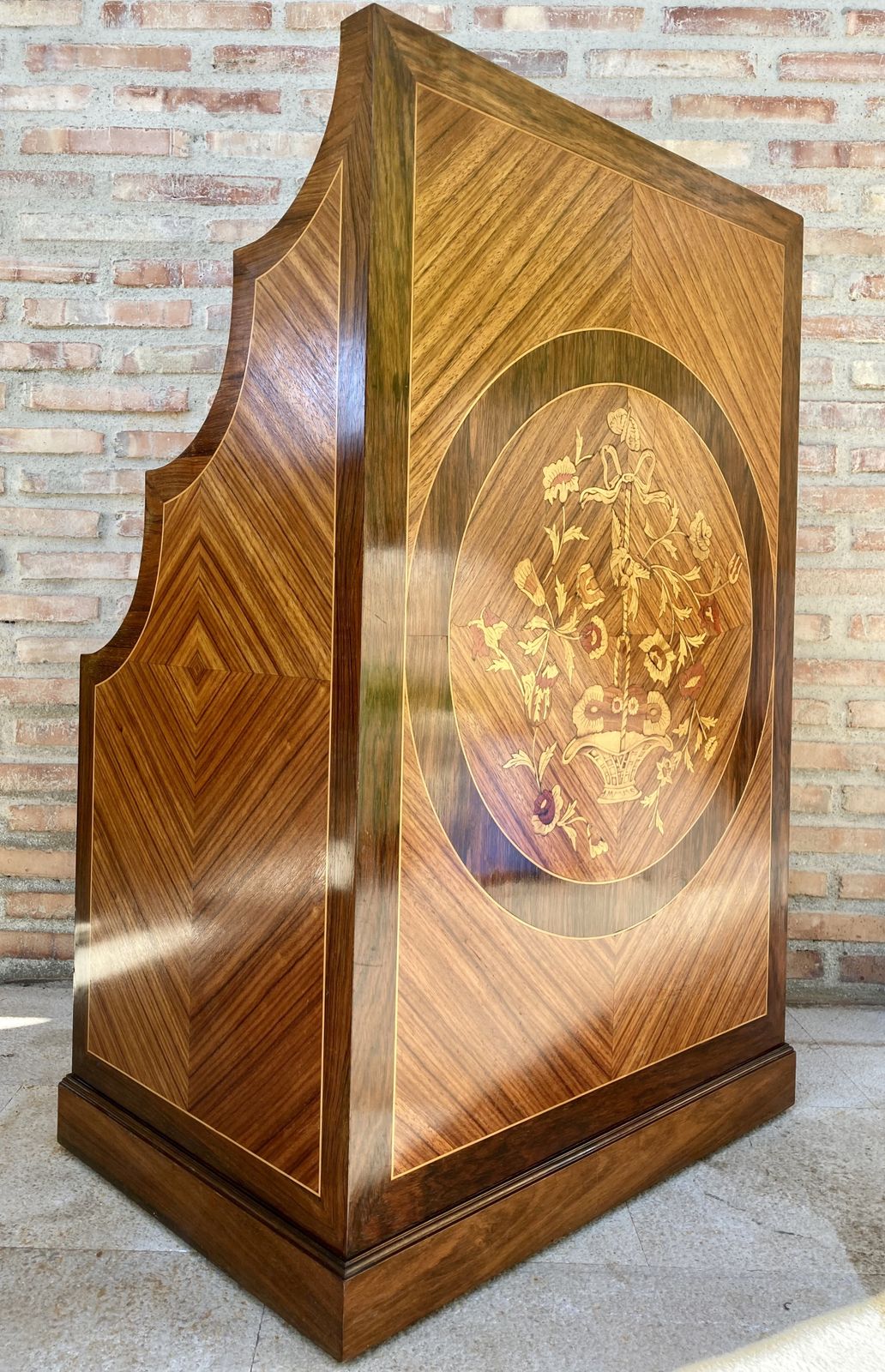 photo furniture Mid Century Modern French Walnut Marquetry Shelf , Circa 1950