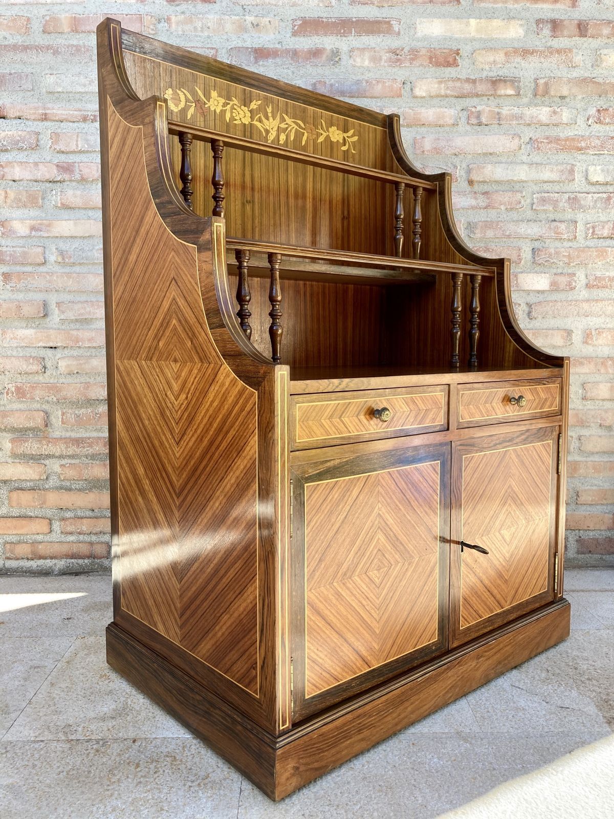 Mid Century Modern French Walnut Marquetry Shelf , Circa 1950 photo furniture