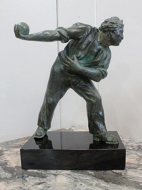 Bronze With Green Patina, "The Boules Player"   Early 20th Century