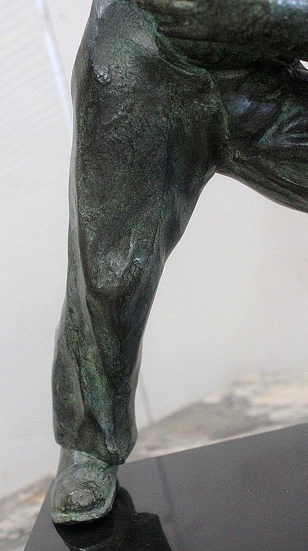 Home Decor Bronze With Green Patina, "The Boules Player"   Early 20th Century photo